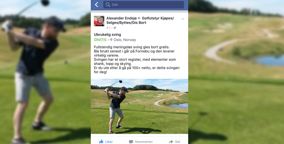 Frustrert golfer tilbyr gratis golfsving!