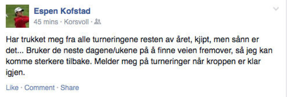 Kofstads sjokkbeskjed: Ferdig for sesongen