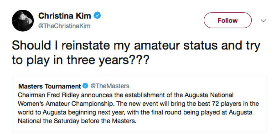 Endelig får kvinner en egen turnering på Augusta!