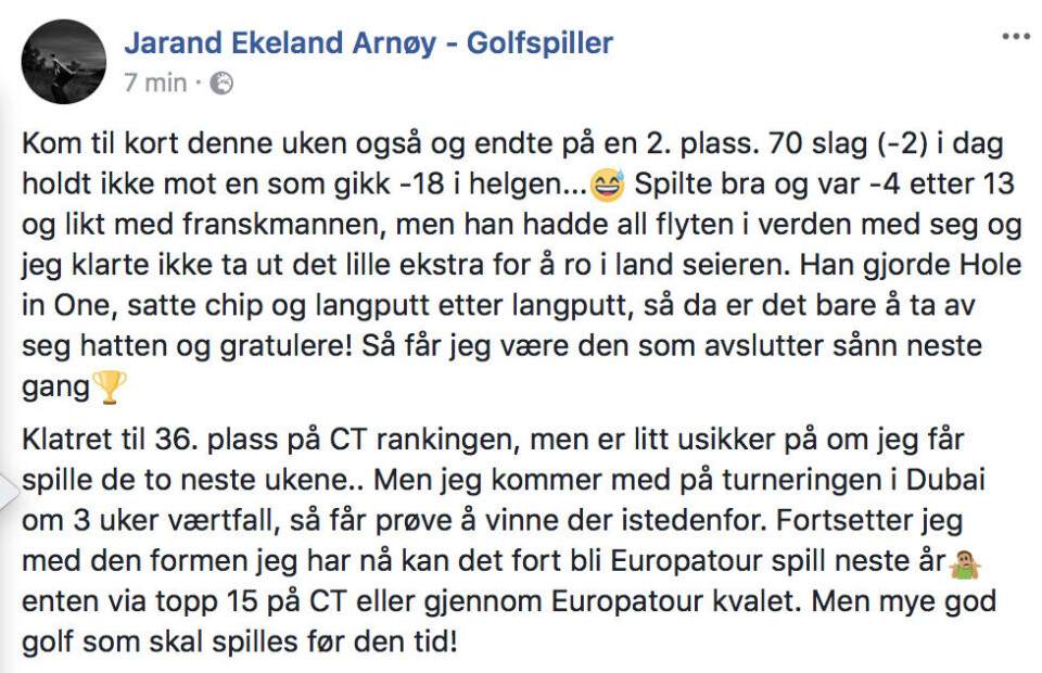 Arnøy (20) slått på oppløpssiden i Spania