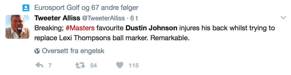 Siste: Dustin Johnson trekker seg fra The Masters