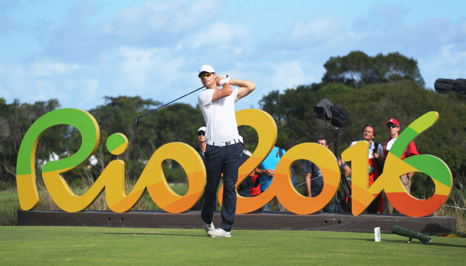 Espen Kofstad slår ut på det 16. hullet i Rio de Janeiro i 2016 – som første norske herrespiller i OL.