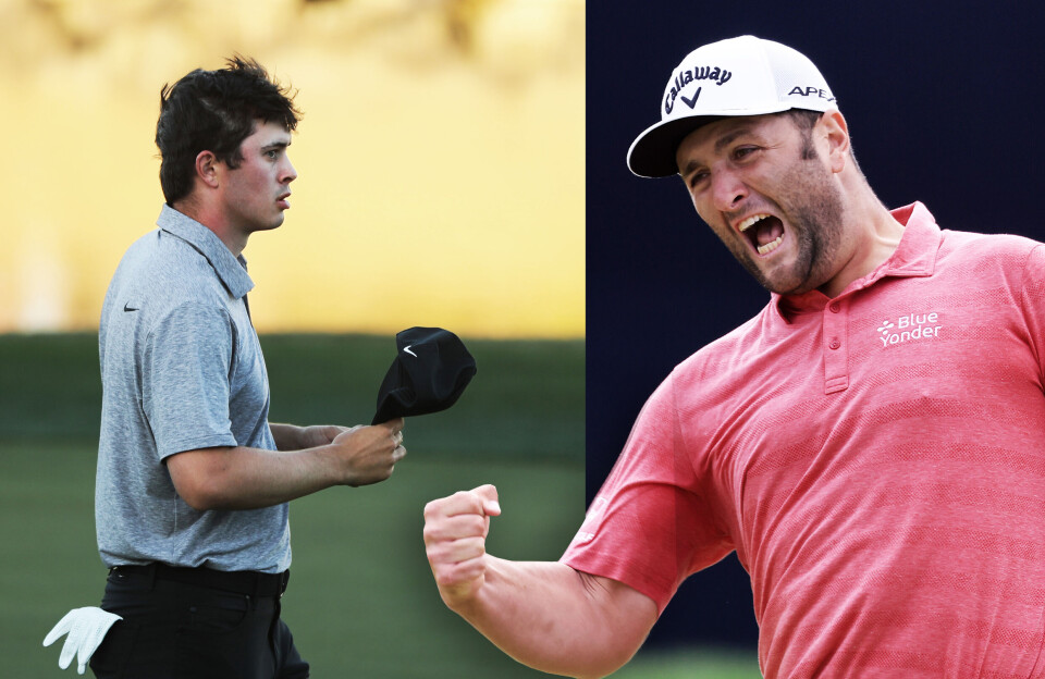 Davis Thompson (t.v.) kan vinne sin første PGA Tour-seier søndag. Men Jon Rahm blir en tøff utfordrer. Davis Thompson (t.v.) kan vinne sin første PGA Tour-seier søndag. Men Jon Rahm blir en tøff utfordrer.