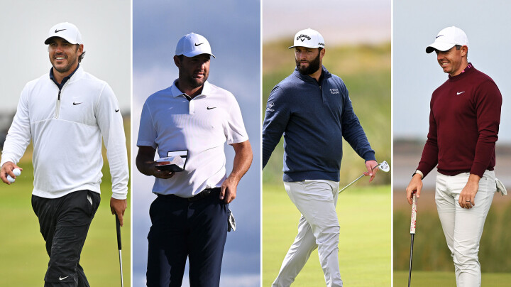 Brooks Koepka (t.v.), Scottie Scheffler, Jon Rahm og Rory McIlroy er selvfølgelig blant favorittene når det spilles major-turneringer.