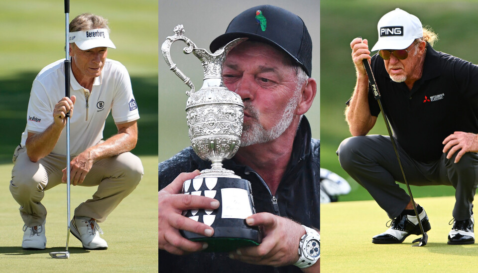 Bernhard Langer (t.v.) og Miguel Ángel Jiménez (t.h.) er bare to av legendene som utfordrer Darren Clarke om troféet på Royal Porthcawl i Wales. Bernhard Langer (t.v.) og Miguel Ángel Jiménez (t.h.) er bare to av legendene som utfordrer Darren Clarke om troféet på Royal Porthcawl i Wales.