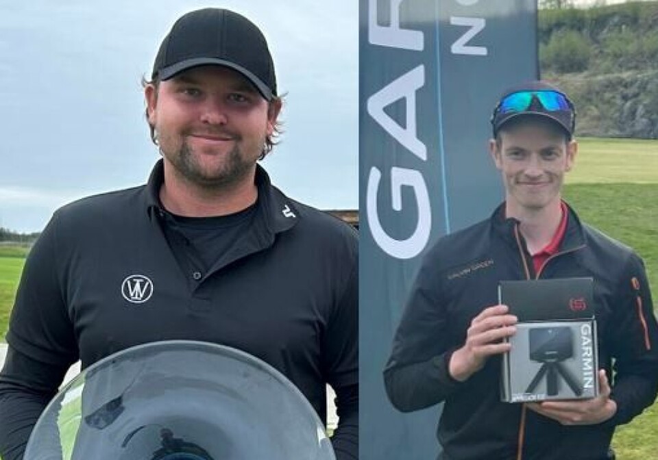 Kevin André Wright (t.v.) og Ole Berge Ramsnes kan få spille på Nordic Golf League neste sesong.