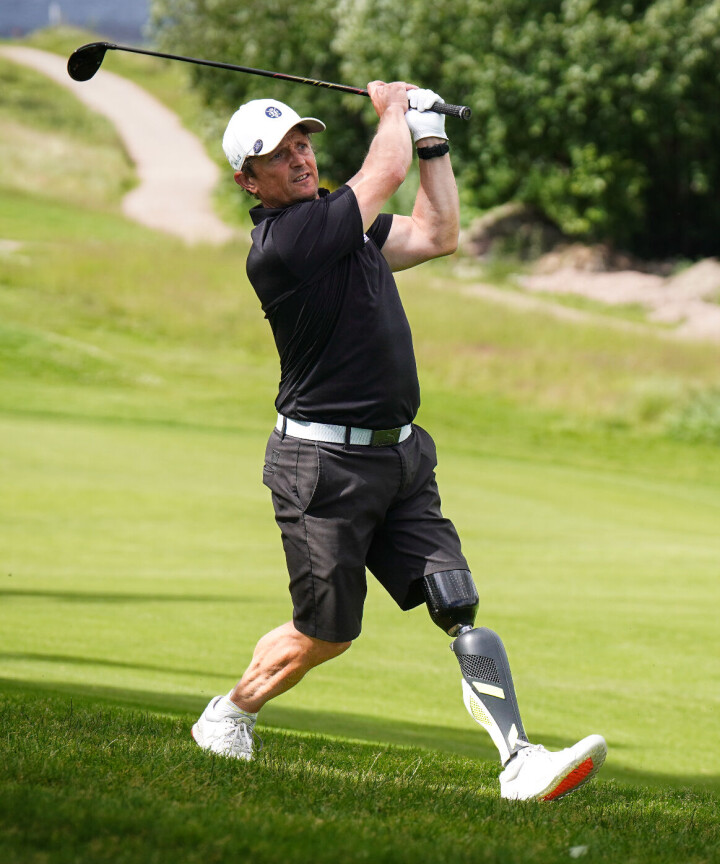 Trygve Toskedal Larsen kommer rett fra samling med skilandslaget for å spille NM i golf. Her er han i aksjon på Bogstad lørdag. Trygve Toskedal Larsen
