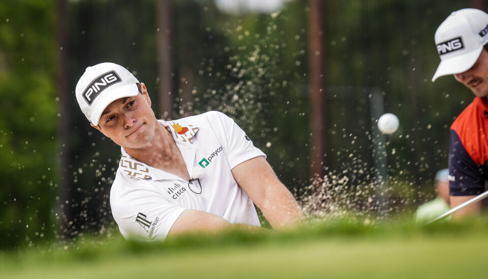 Spesielt i bunkeren imponerte Hovland under oppvisningen. Viktor Hovland, NextUp Invitational