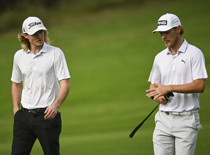 NextUp-lagkameratene Andreas Halvorsen (t.v.) og Kristoffer Reitan spiller begge i denne ukens DP World Tour-turnering.