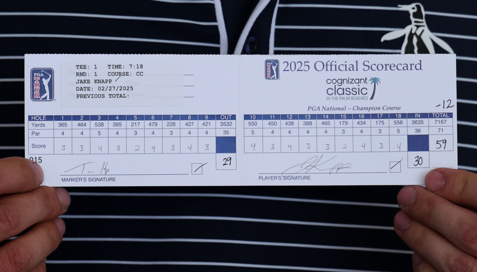 Sjekk dette scorekortet. Uten en eneste eagle gikk Jake Knapp på 59 slag, med 12 birdier og ingen bogeyer.