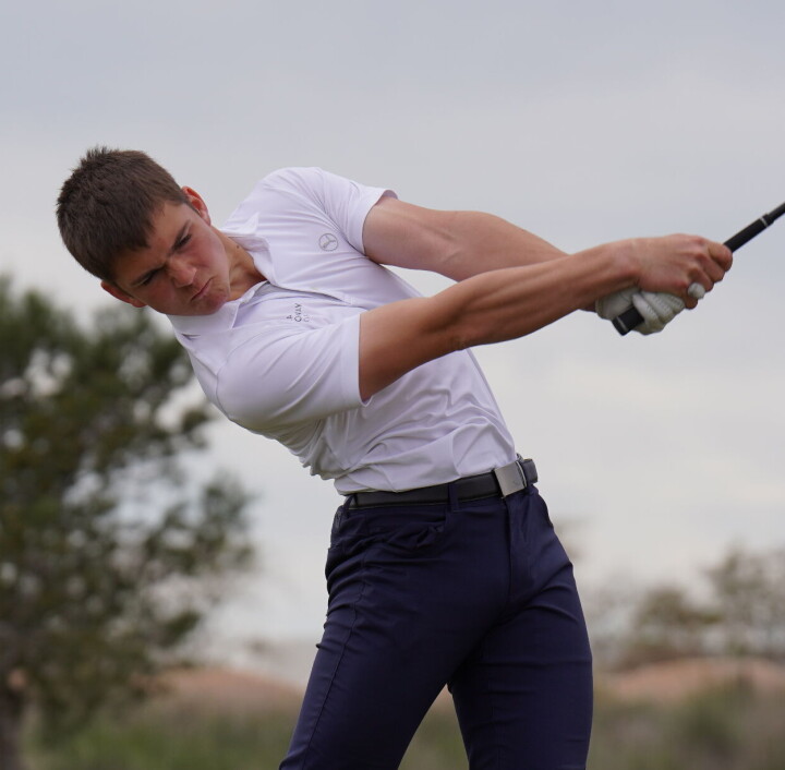 Marcus Goosen i aksjon på Alhamas hull 14 onsdag.