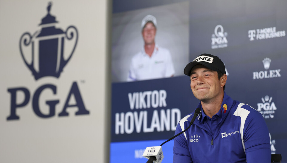En smørblid Viktor Hovland møtte pressen på Quail Hollow onsdag ettermiddag.