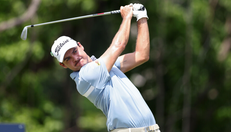 Kristoffer Ventura i aksjon på Colonial Country Club i Fort Worth torsdag. Dagen endte to under par.