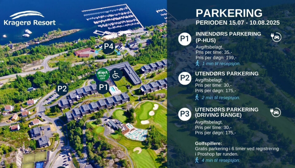 Skal du spille golf på Kragerø Golf fra 15 juni, er det verdt å merke seg at det er betaling på parkeringsplassene