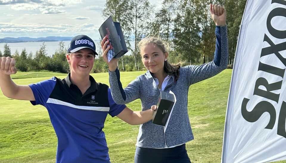 Stiklestad-vinnerne Nicolai Barthel Rosli fra Oslo Golfklubb og Martine Sveum fra Haga Golfklubb.
