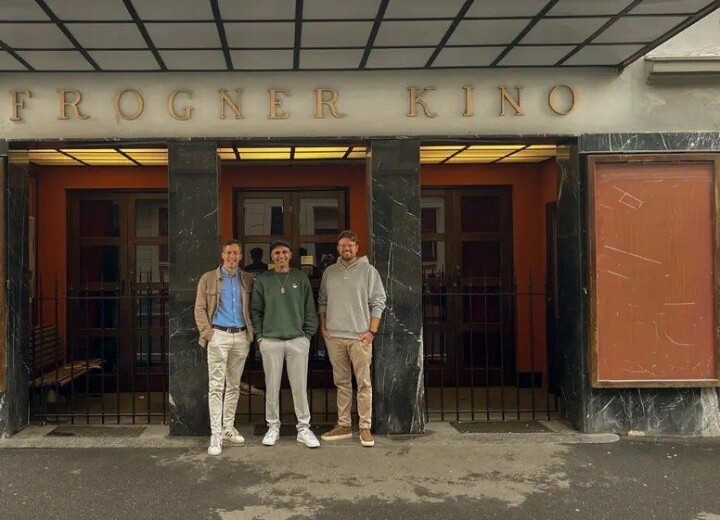 Michael Svensen (f.v.), Abtin Rahmanian og Magnus Torgerhagen ønsker å skape golf i lokalene til gamle Frogner kino. Ikke alle er enige i den målsettingen (innfelt)